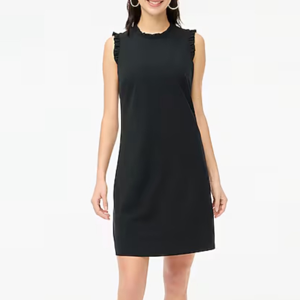 J. Crew Factory Black Sleeveless Ruffle-Trim Mini Dress